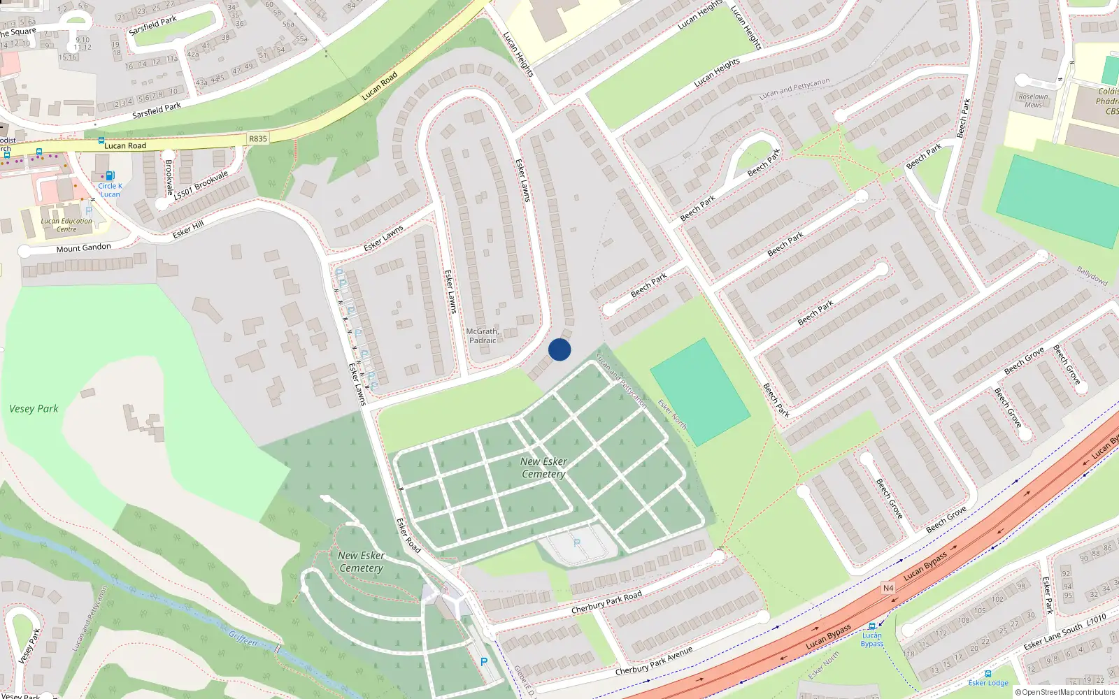 Overhead map showing the location of 75esker Lawns, Lucan, Dublin