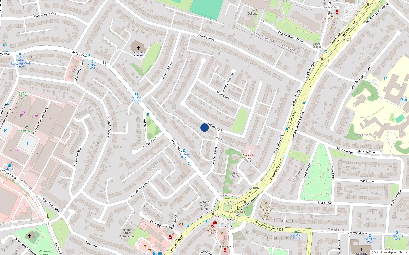 Overhead map showing the location of 76 Ardbeg Park, Artane, Dublin 5