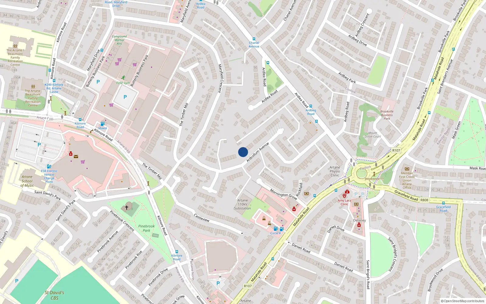 Overhead map showing the location of 76 Ardcollum Avenue, Dublin 5