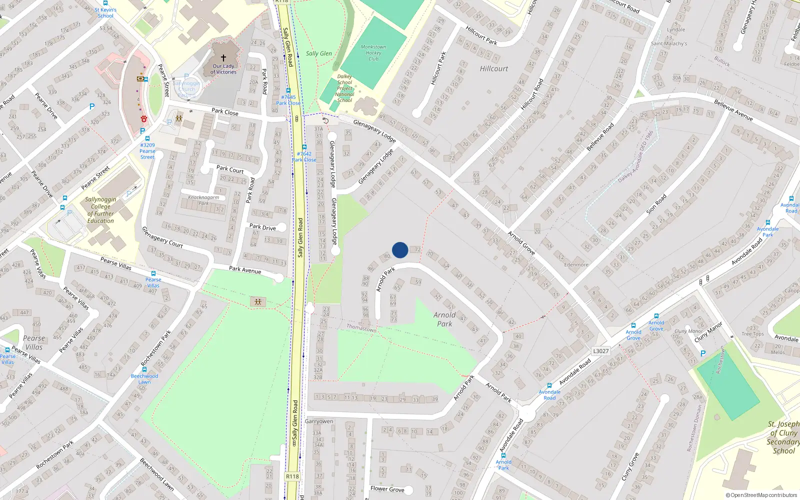 Overhead map showing the location of 76 Arnold Park, Dublin