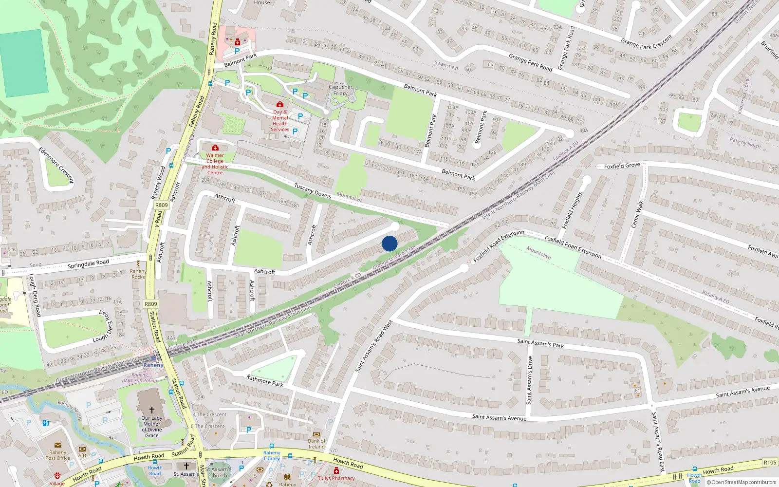 Overhead map showing the location of 76 Ashcroft, Dublin 5