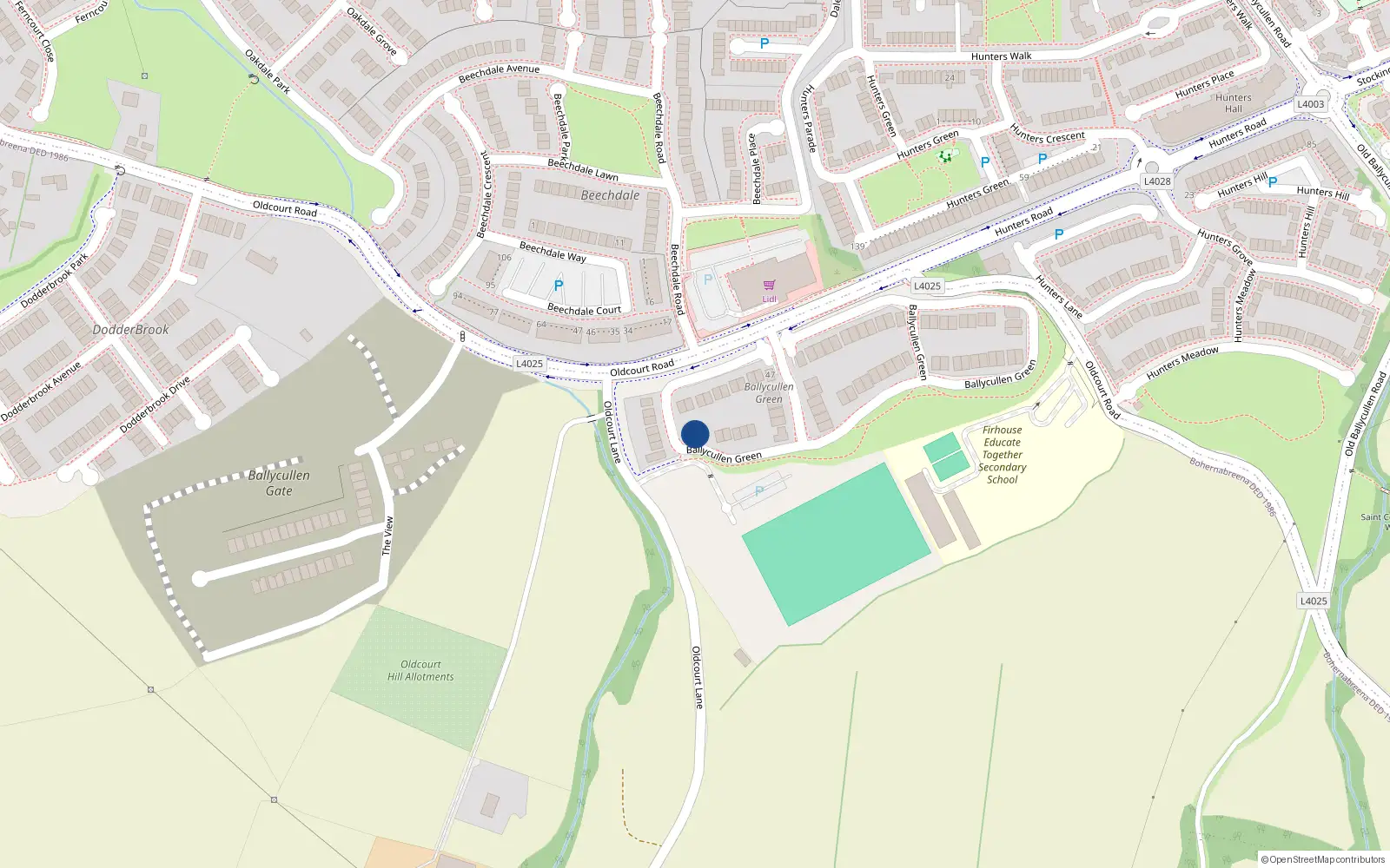 Overhead map showing the location of 76 Ballycullen Green, Dublin 24
