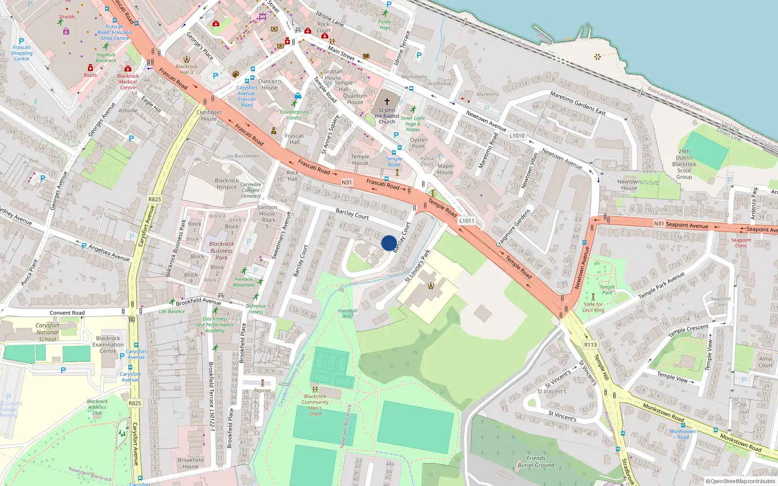 Overhead map showing the location of 76 Barclay Court, Blackrock, Dublin