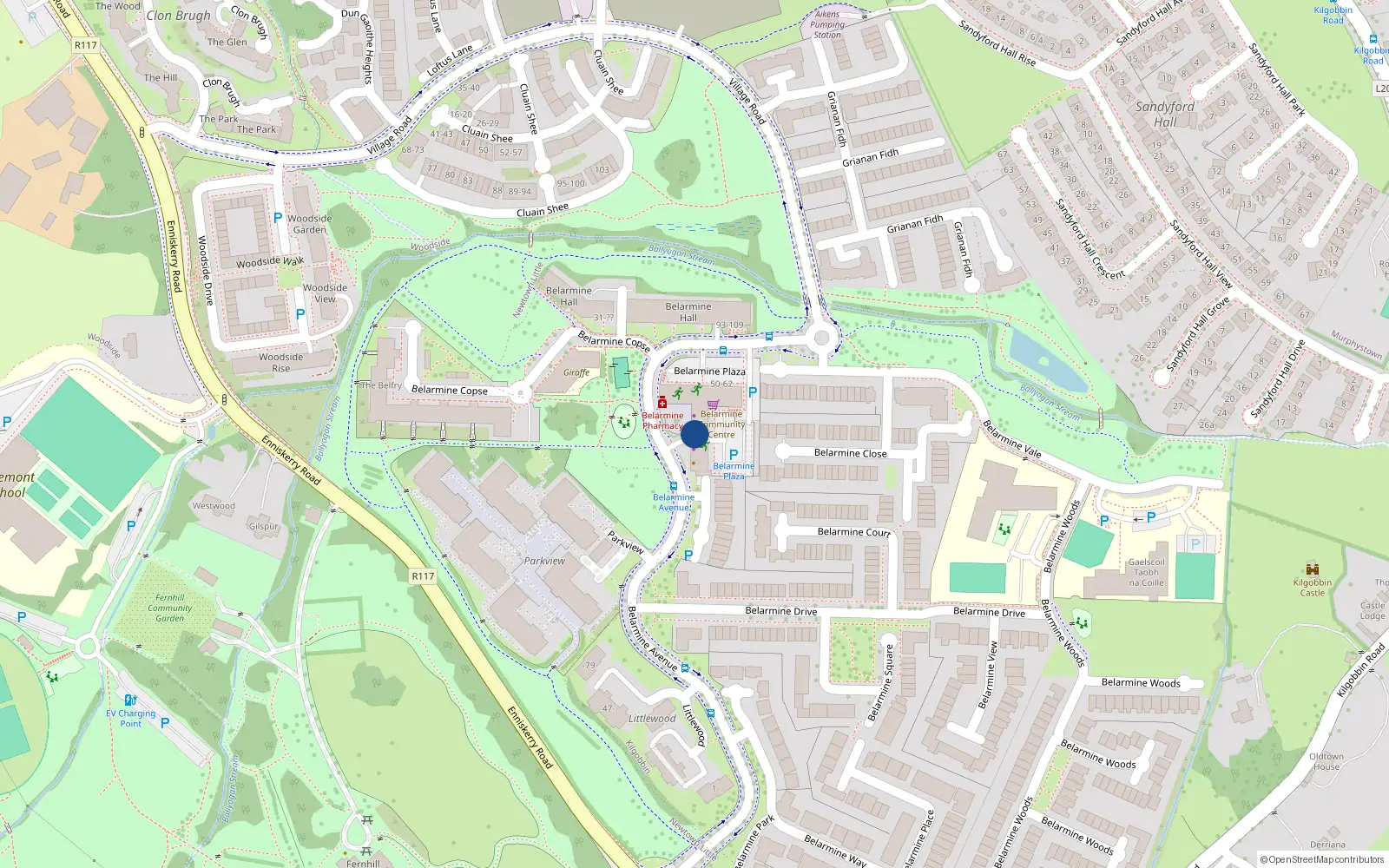 Overhead map showing the location of 76-105 Belarmine Plaza, Dublin