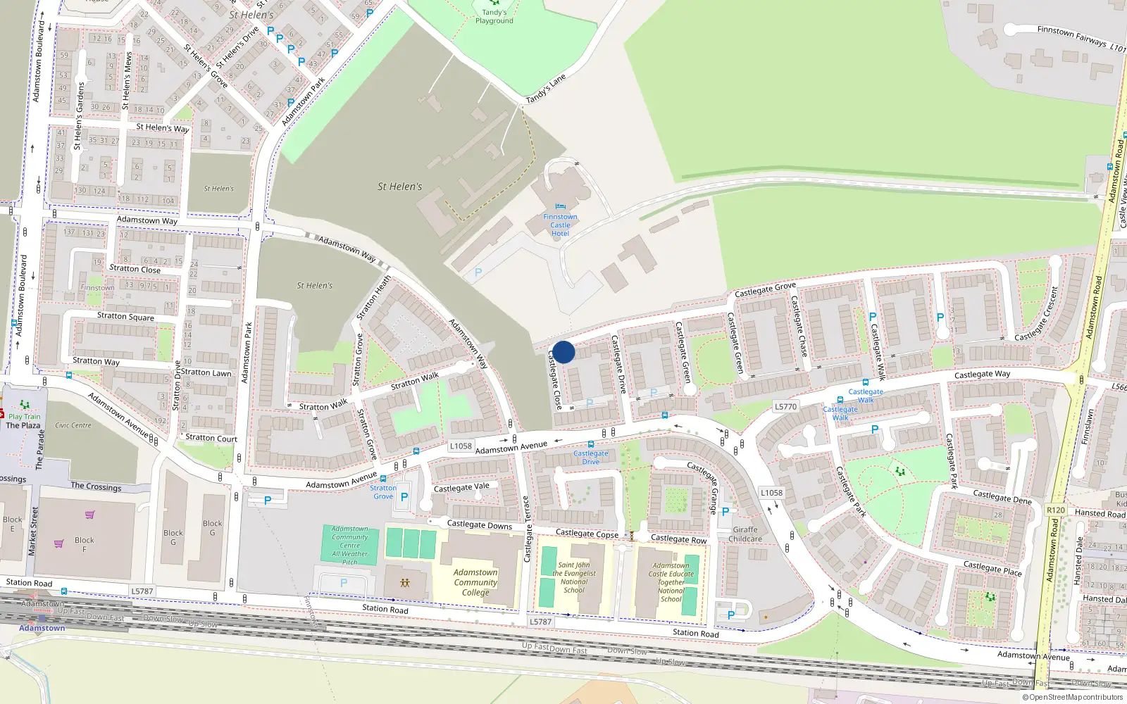 Overhead map showing the location of 76 Castlegate Grove, Lucan