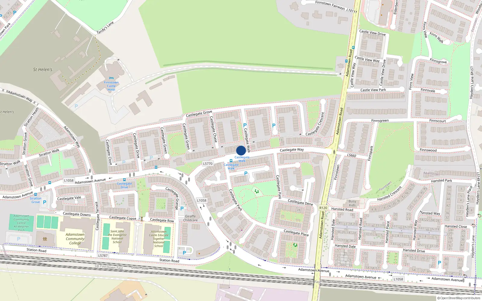 Overhead map showing the location of 76 Castlegate Way, Adamstown, Lucan