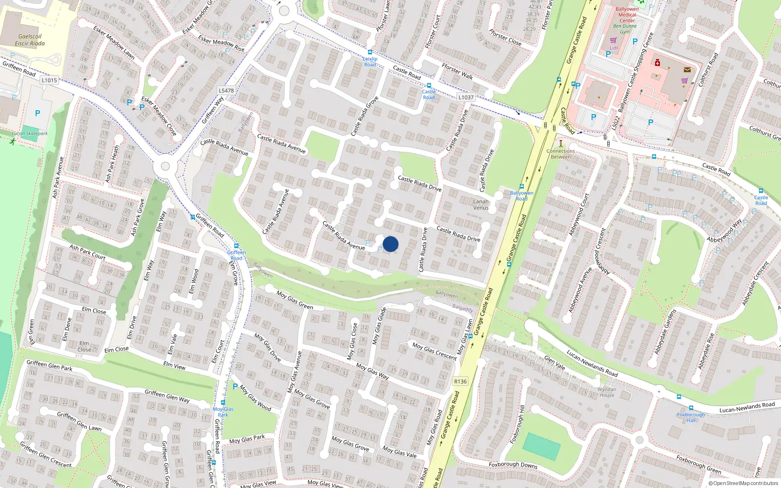 Overhead map showing the location of 76 Castle Riada Avenue, Lucan