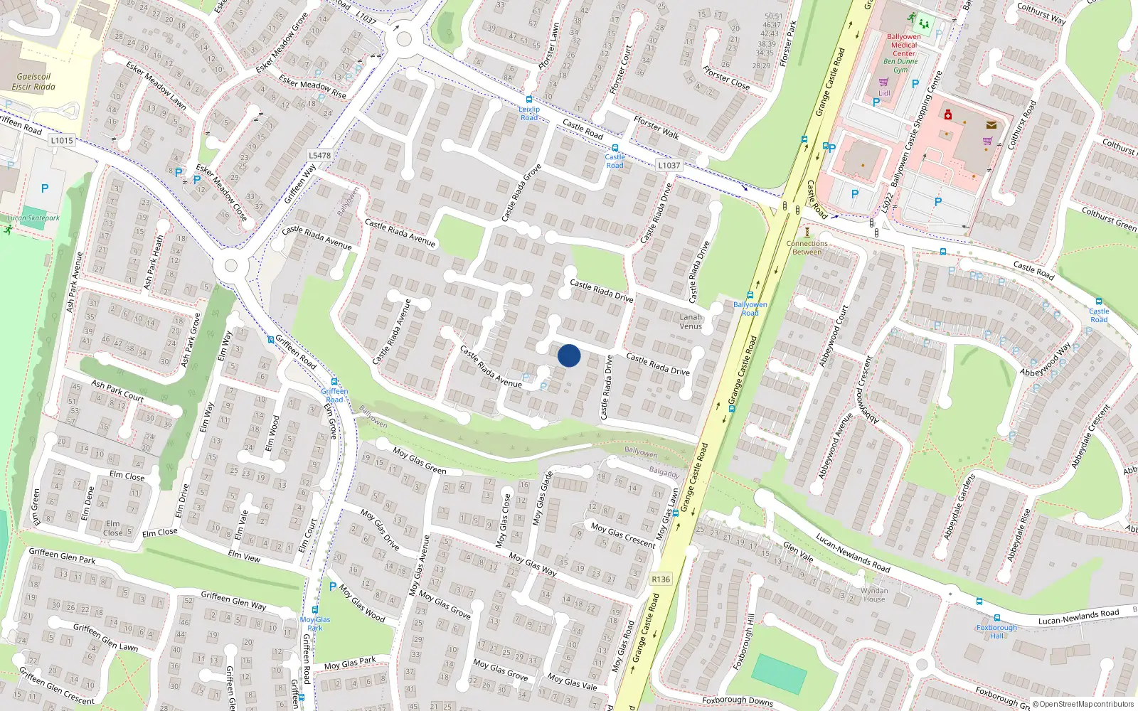 Overhead map showing the location of 76 Castle Riada Drive, Lucan