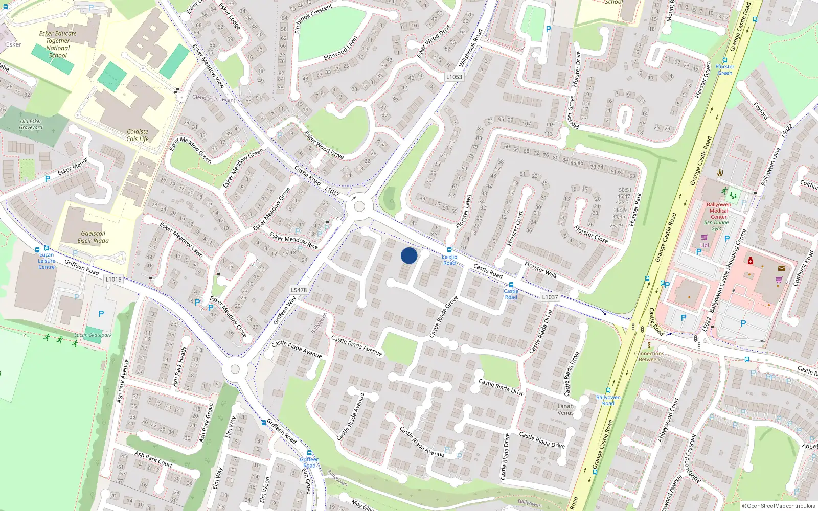 Overhead map showing the location of 76 Castleriada Grove, Lucan, Dublin
