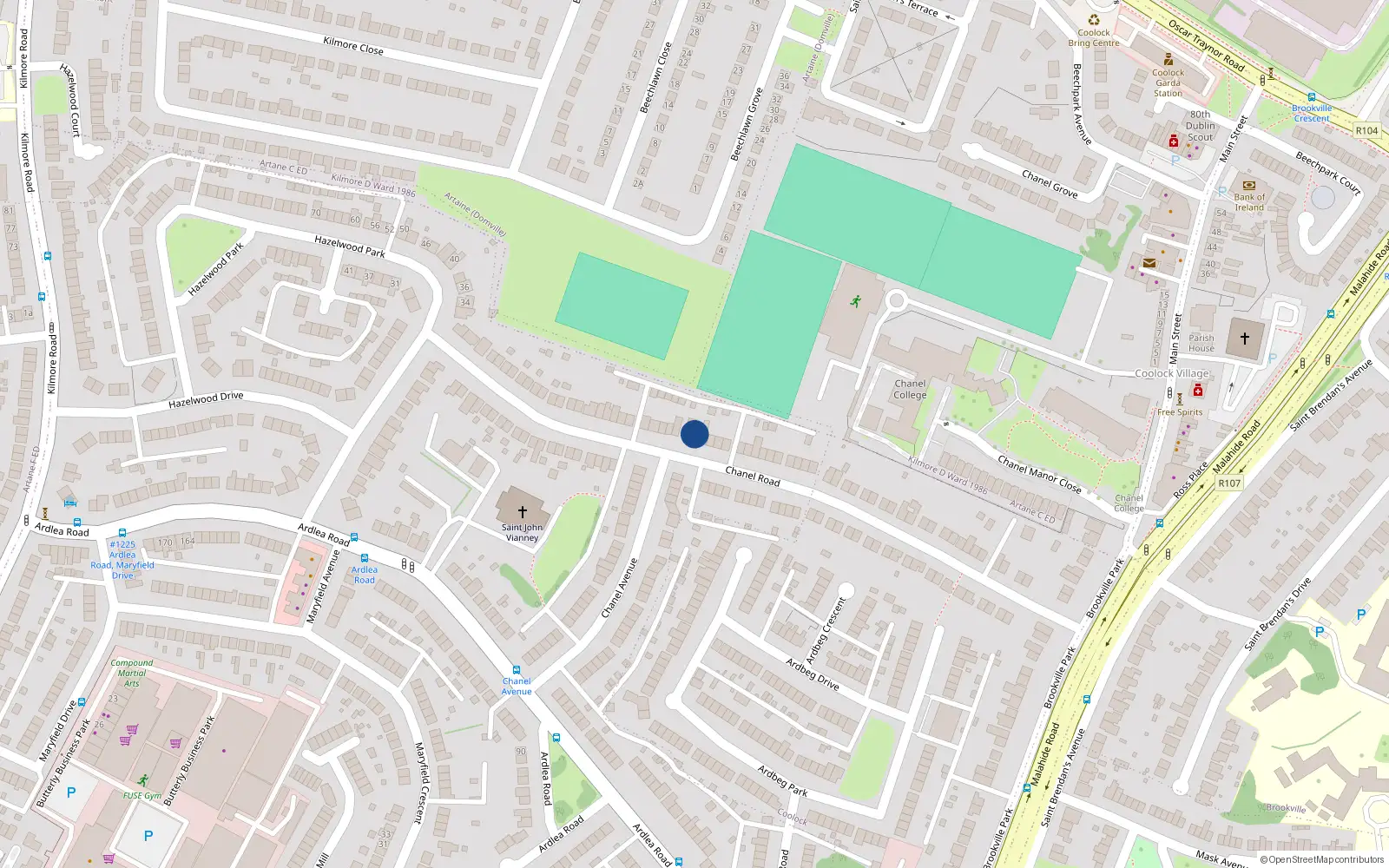 Overhead map showing the location of 76 Chanel Road, Dublin 5