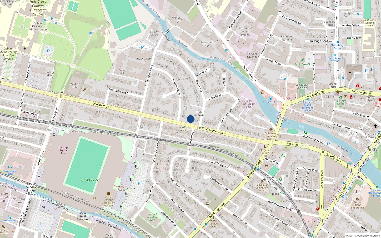 Overhead map showing the location of 76 Clonliffe Road, Dublin 3, Dublin