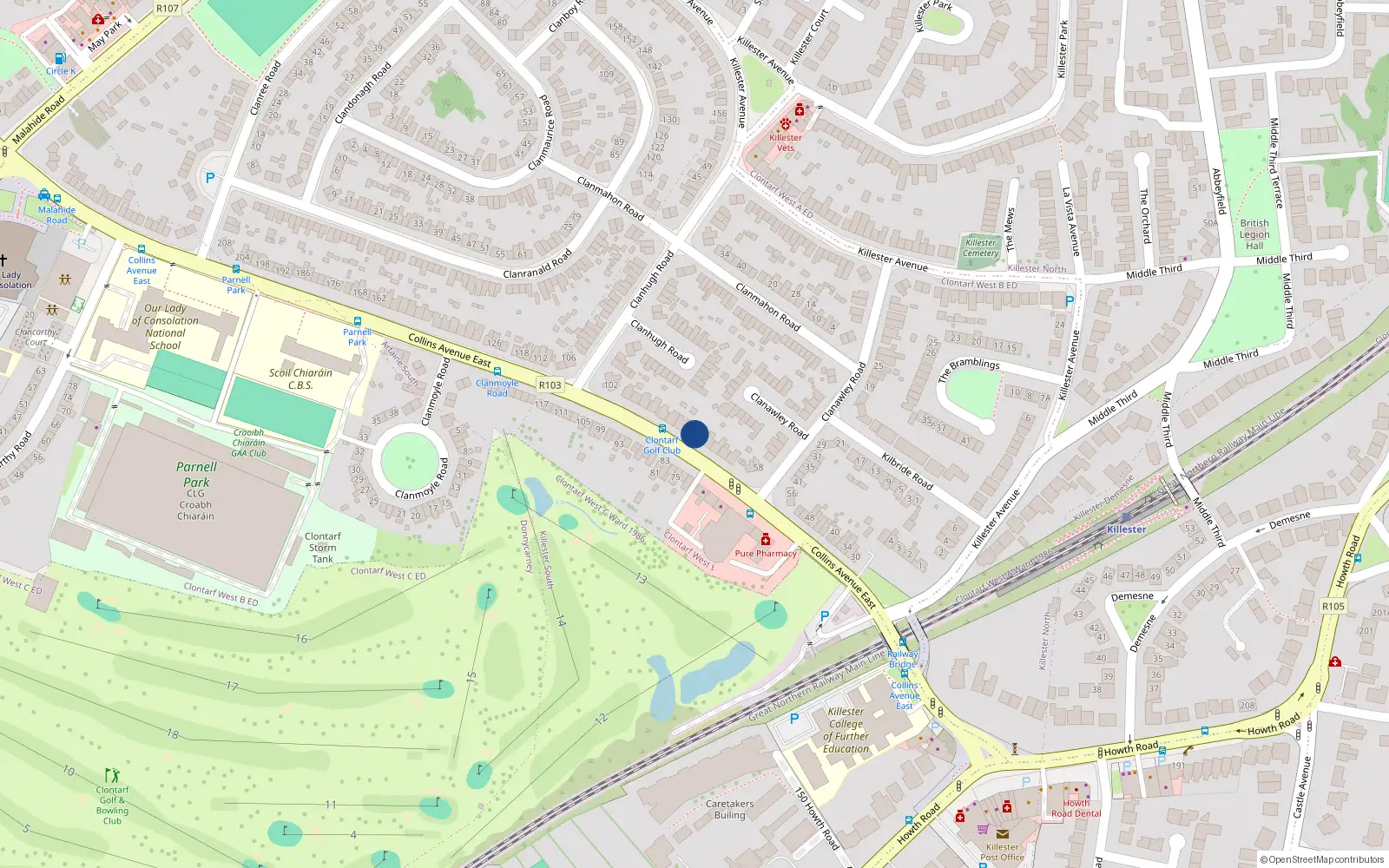 Overhead map showing the location of 76 Collins Avenue East, Dublin 5