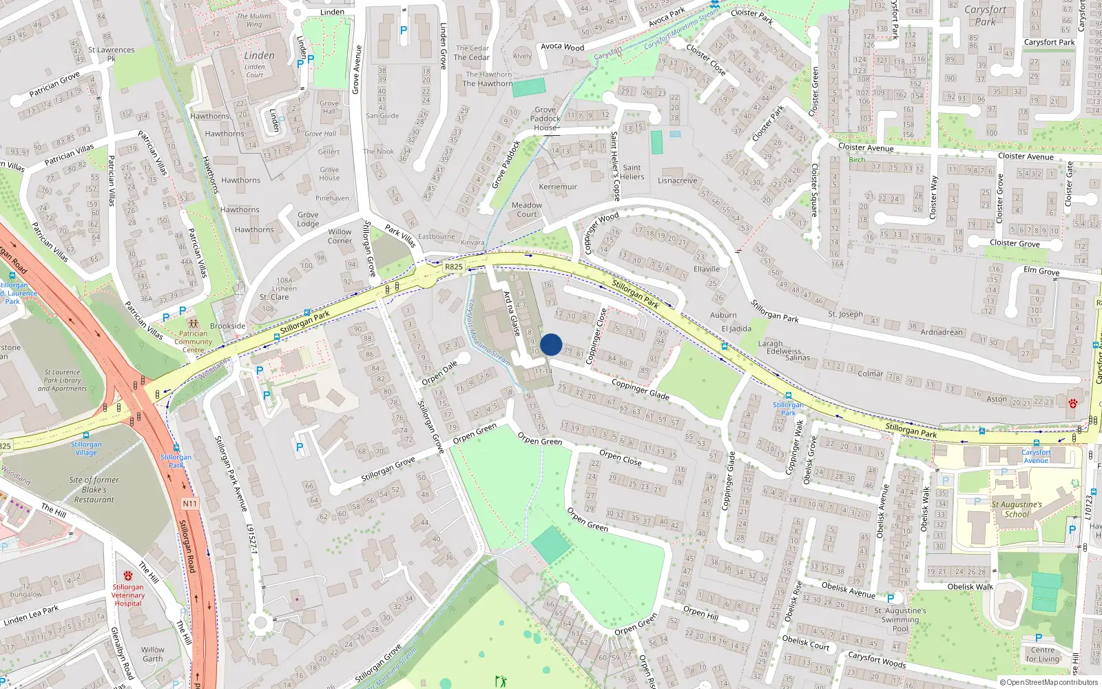Overhead map showing the location of 76 Coppinger Glade, County Dublin