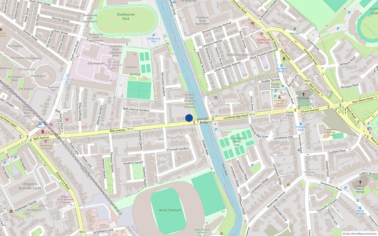 Overhead map showing the location of 76 Derrynane Gardens, Sandymount Dublin 4