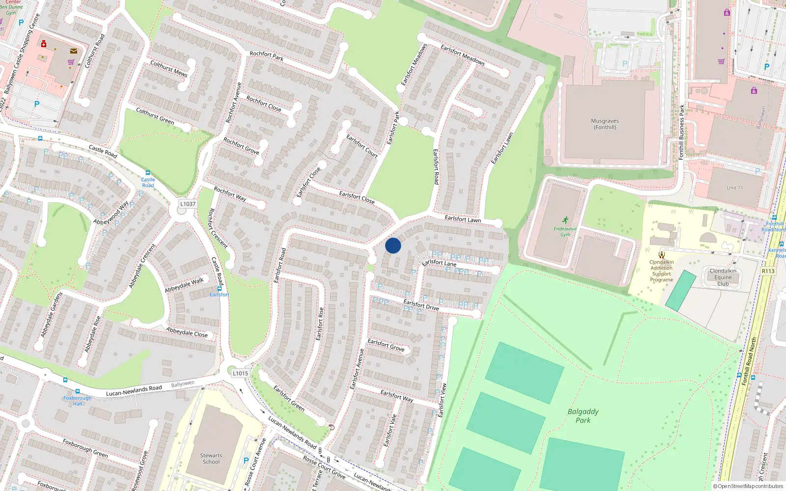 Overhead map showing the location of 76 Earlsfort Road, Lucan