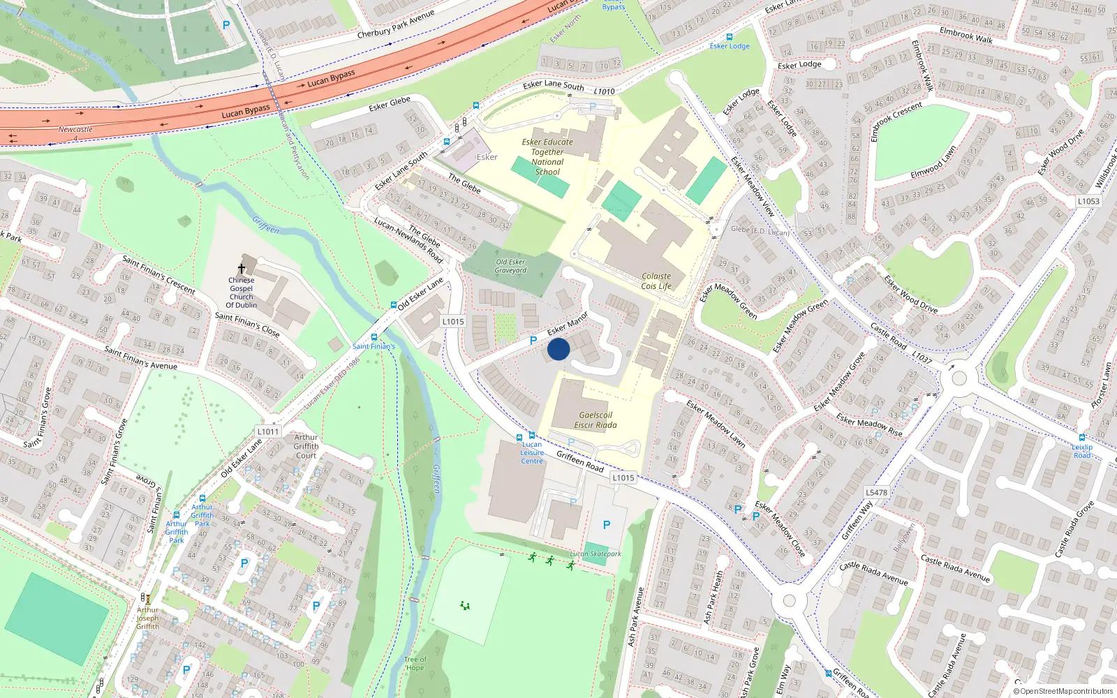 Overhead map showing the location of 76 Esker Manor, Lucan, Dublin