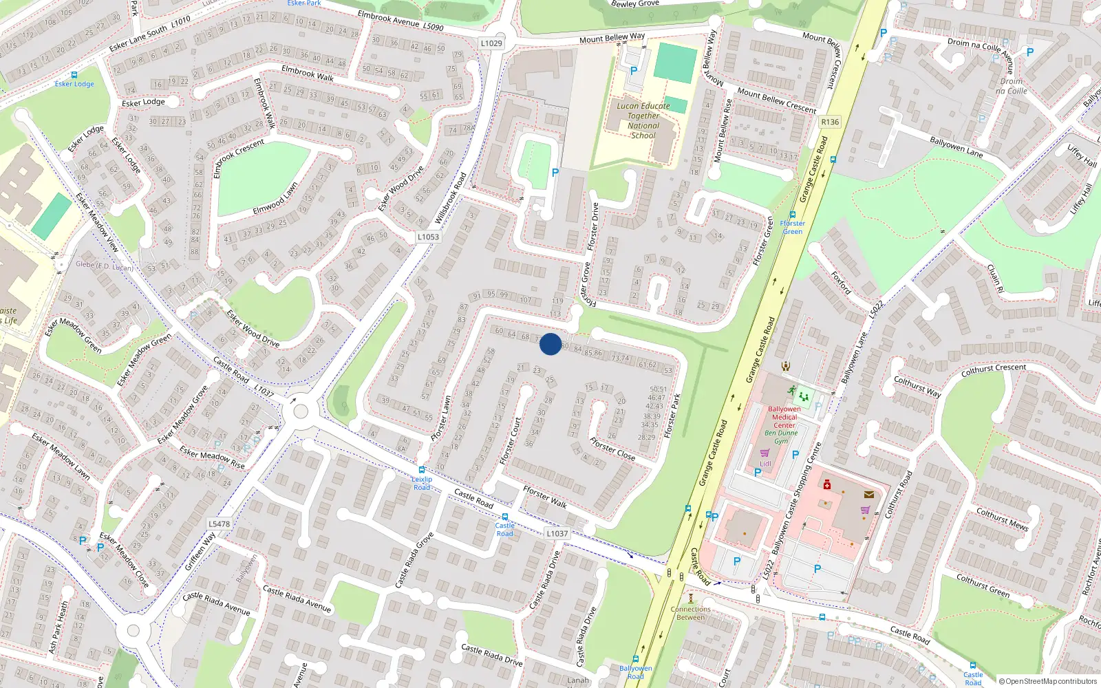 Overhead map showing the location of 76 Fforster Lawn, Lucan