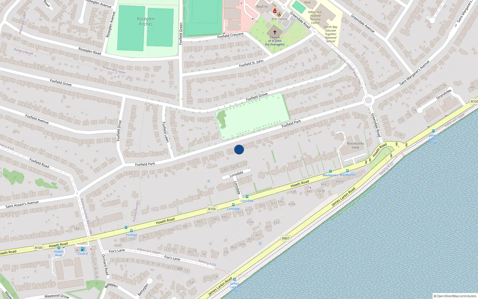 Overhead map showing the location of 76 Foxfield Park, Dublin 5