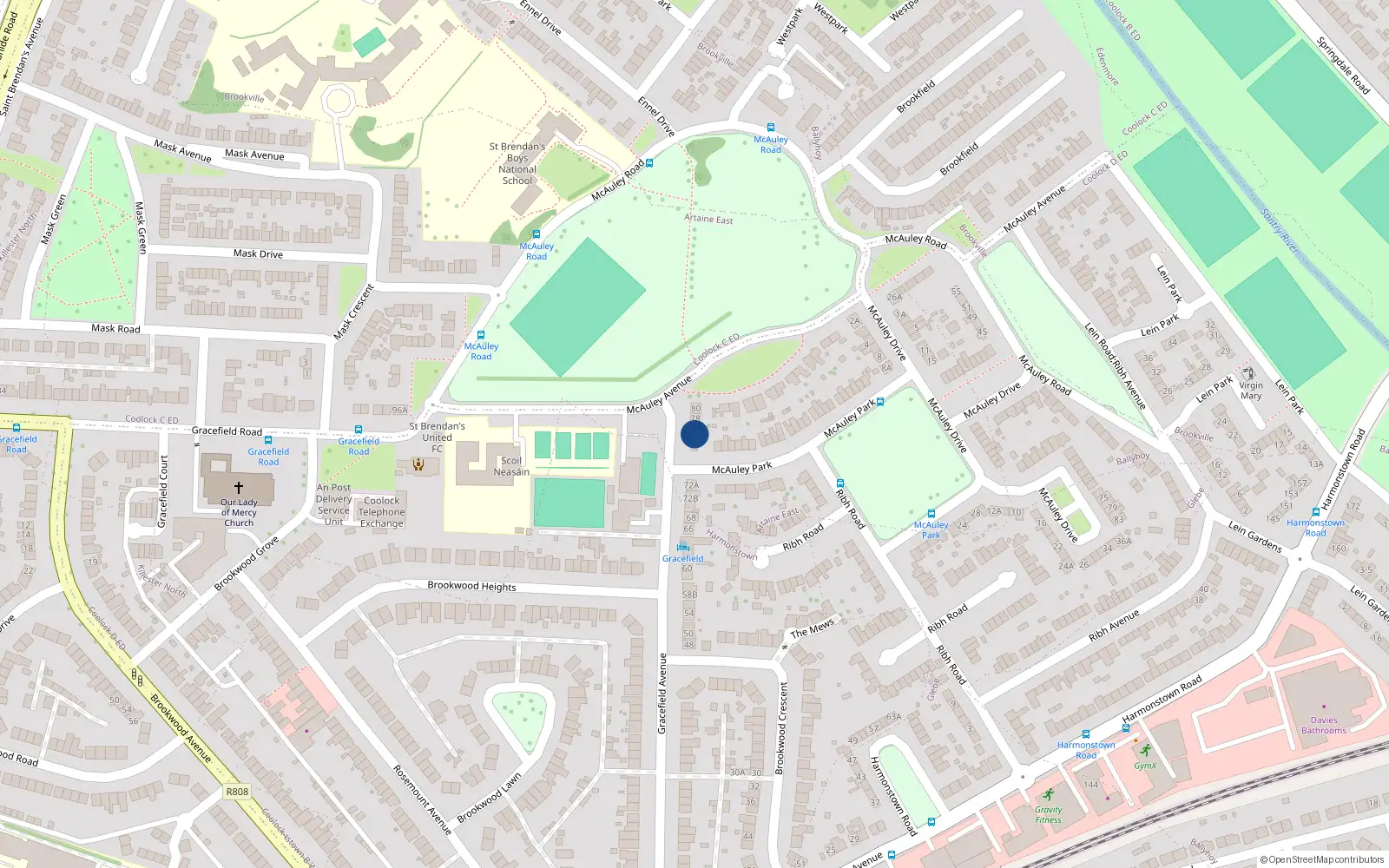 Overhead map showing the location of 76 Gracefield Avenue, Dublin 5