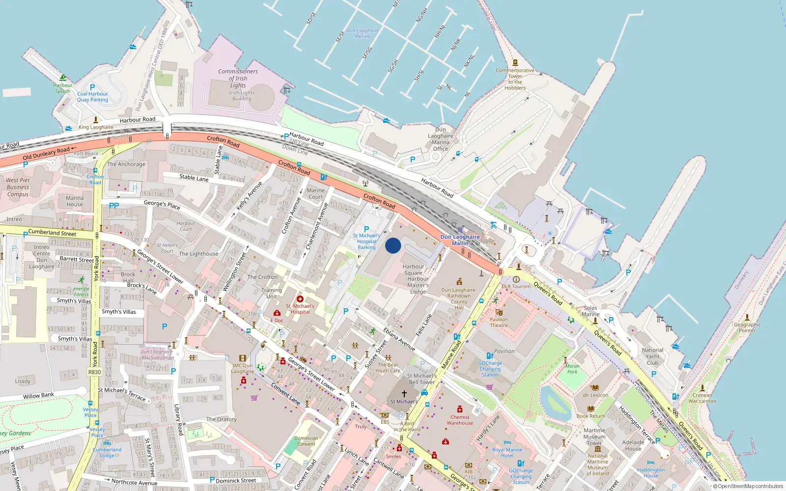 Overhead map showing the location of 76 Harbour View, Dunlaoghaire, Dublin