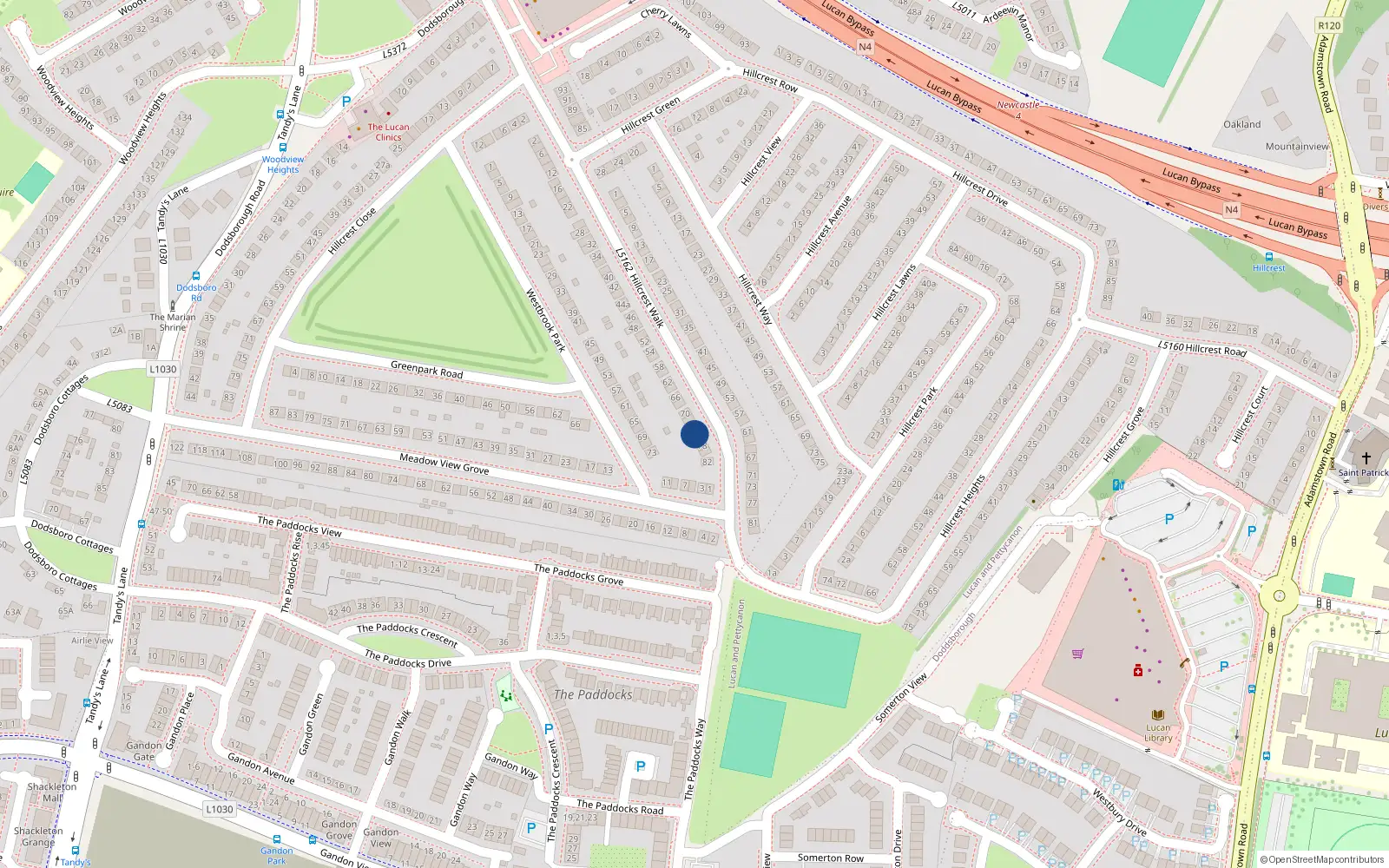 Overhead map showing the location of 76 Hillcrest Walk, Lucan