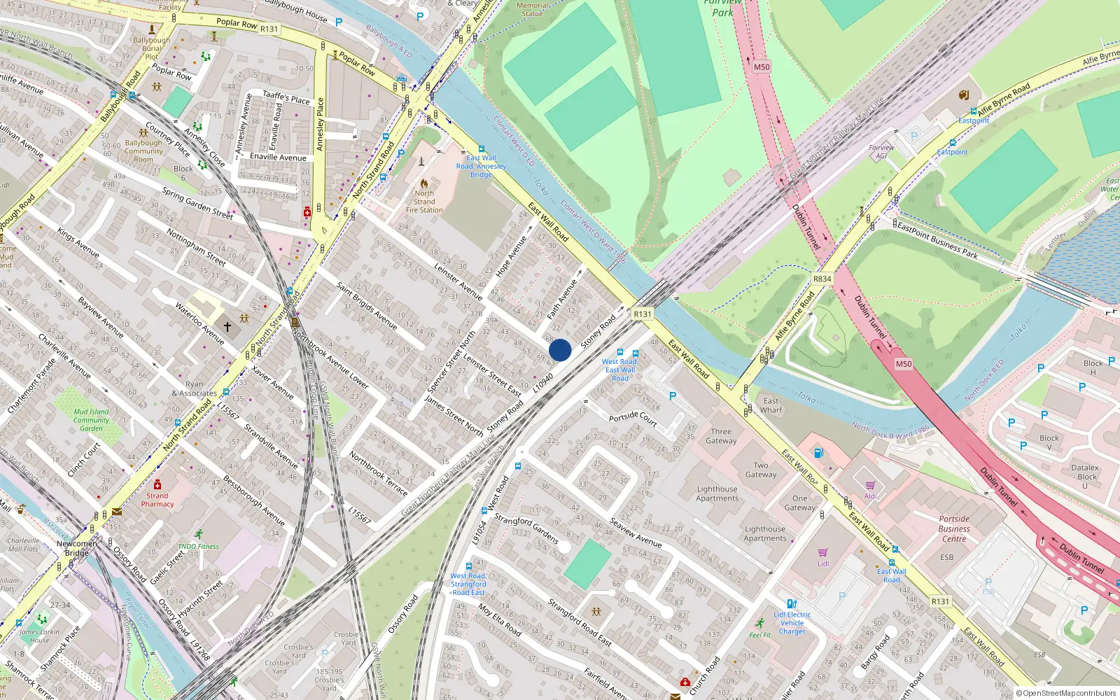 Overhead map showing the location of 76 Leinster Avenue, North Strand, Dublin 3