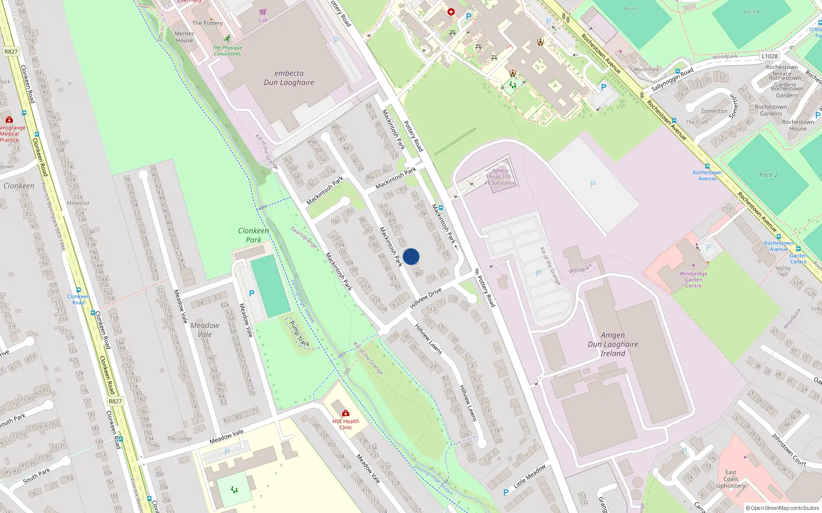 Overhead map showing the location of 76 Mackintosh Park, Dun Laoghaire, Dublin