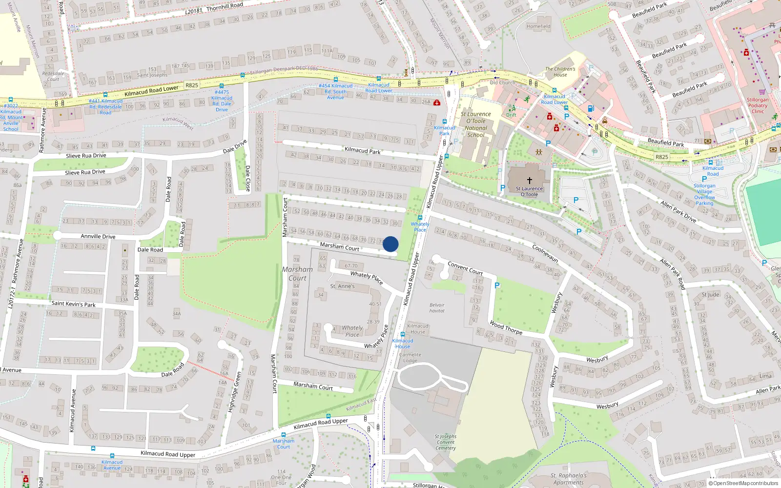 Overhead map showing the location of 76 Marsham Court, Stillorgan, Dublin