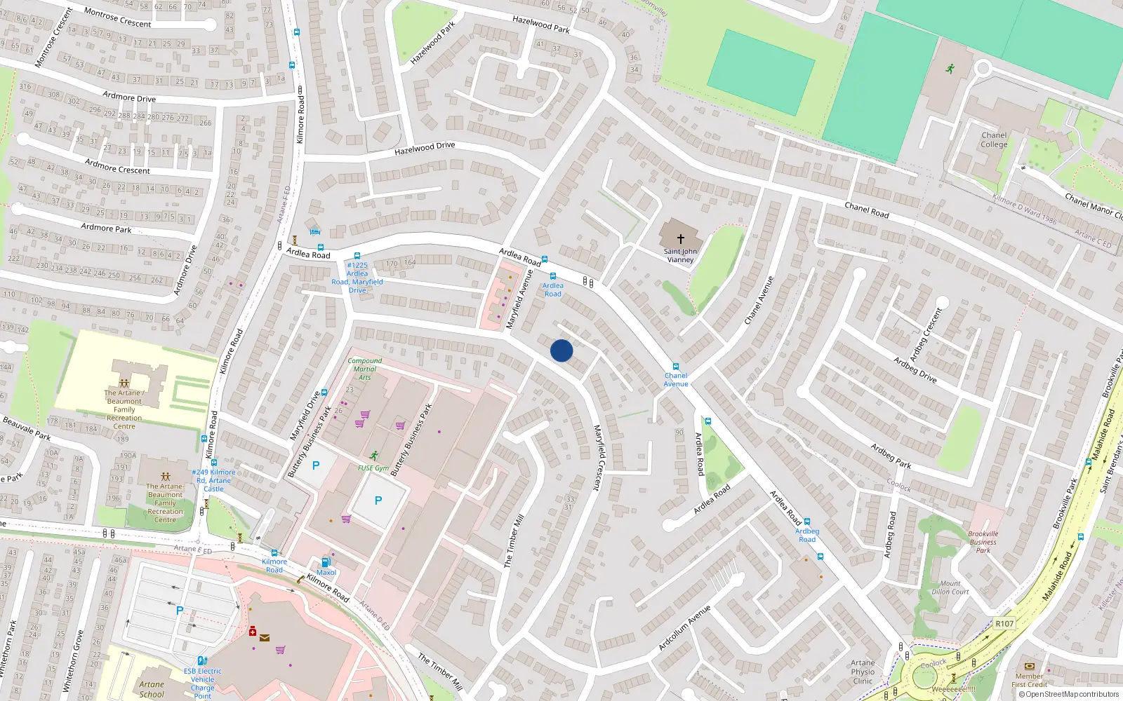 Overhead map showing the location of 76 Maryfield Crescent, Dublin 5