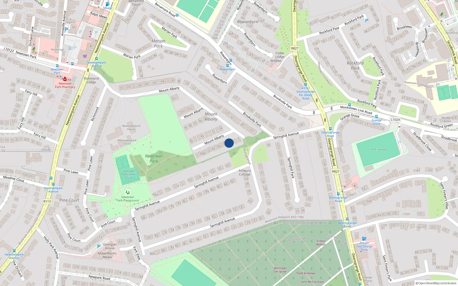 Overhead map showing the location of 76 Mount Albany, Newtownpark Avenue, Blackrock