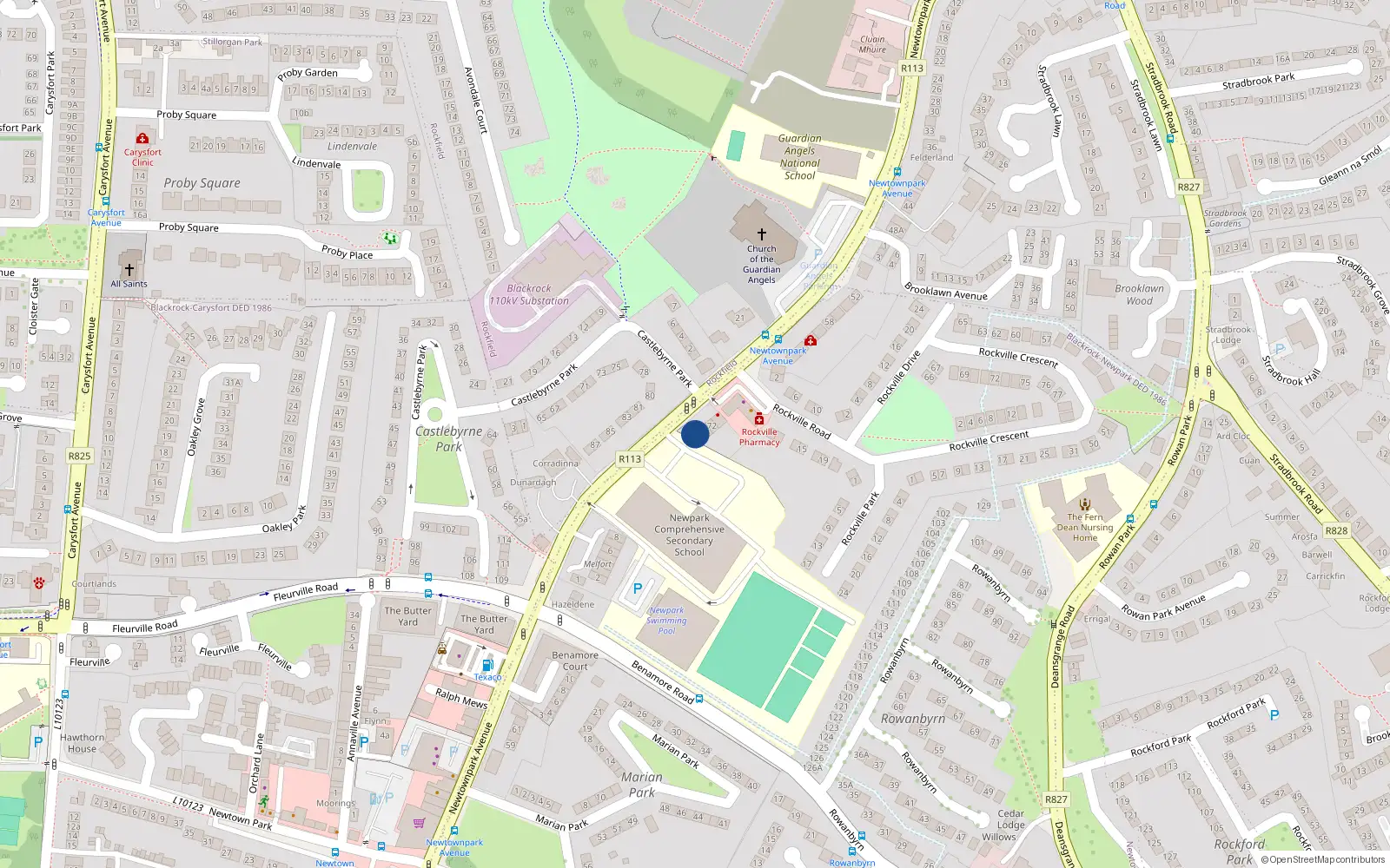 Overhead map showing the location of 76 Newtownpark Avenue, Blackrock