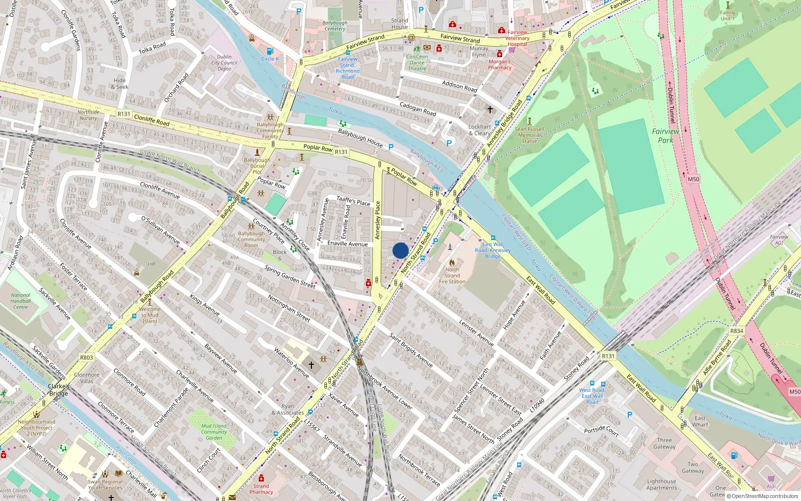 Overhead map showing the location of 76 North Strand Road, North Strand