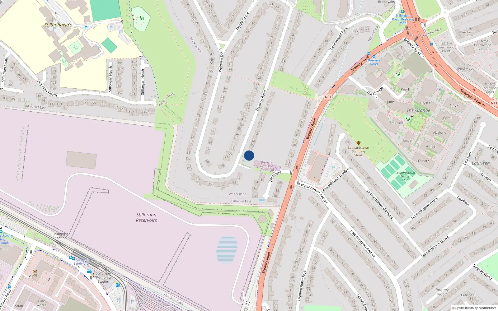 Overhead map showing the location of 76 Oaktree Road, Co. Dublin