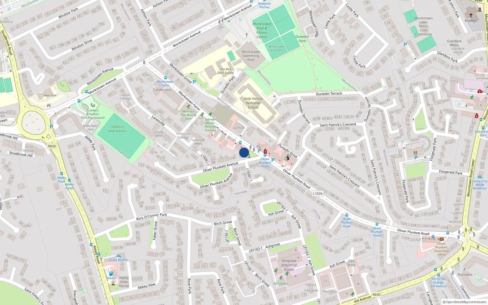Overhead map showing the location of 76 Oliver Plunkett Avenue, Dun Laoghaire
