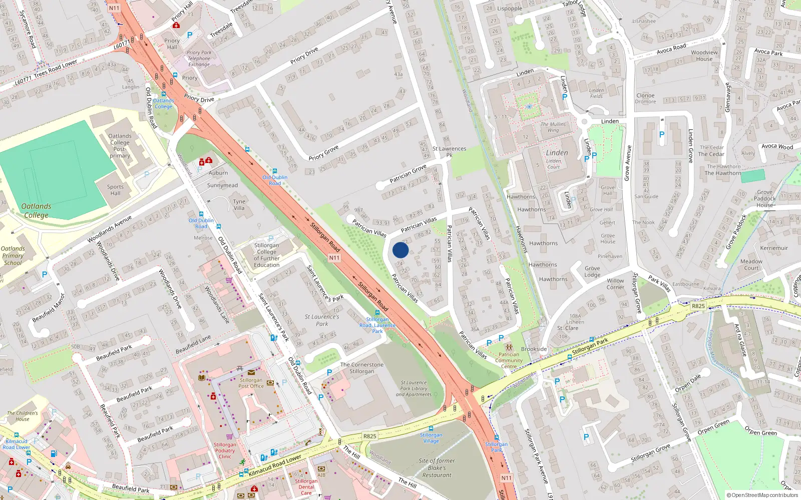 Overhead map showing the location of 76 Patrician Villas, Dublin