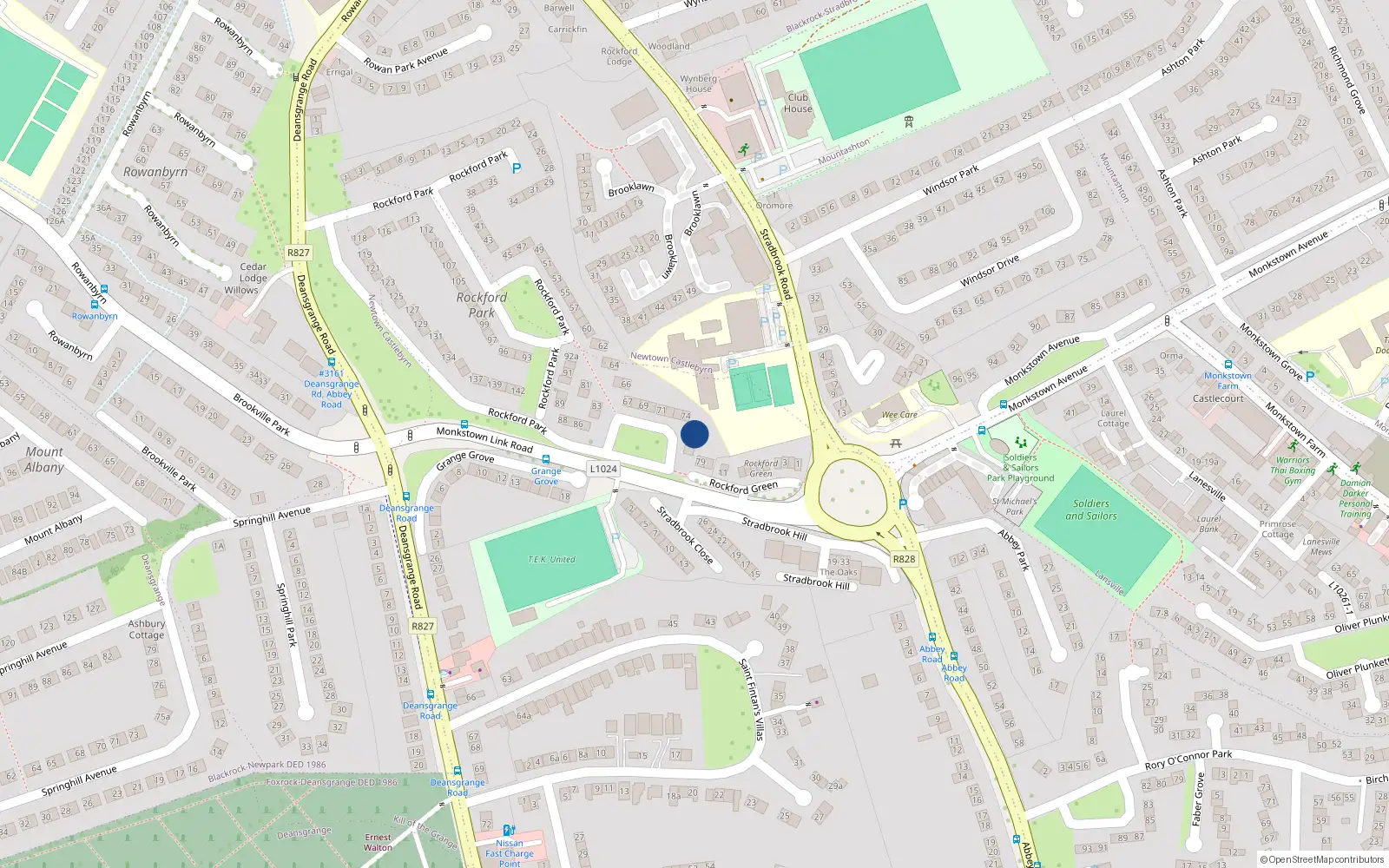 Overhead map showing the location of 76 Rockford Park, Blackrock