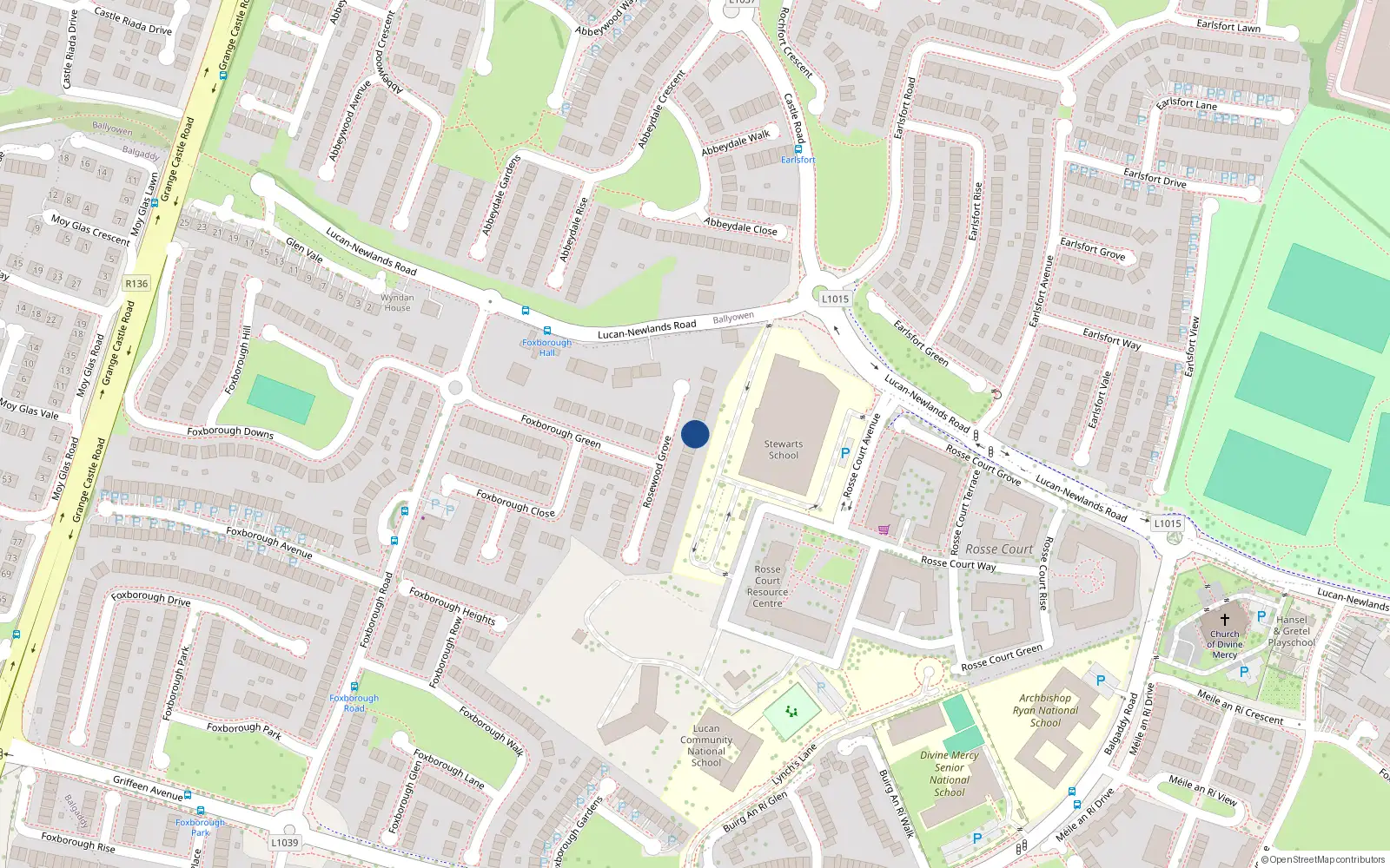 Overhead map showing the location of 76 Rosewood Grove, Lucan