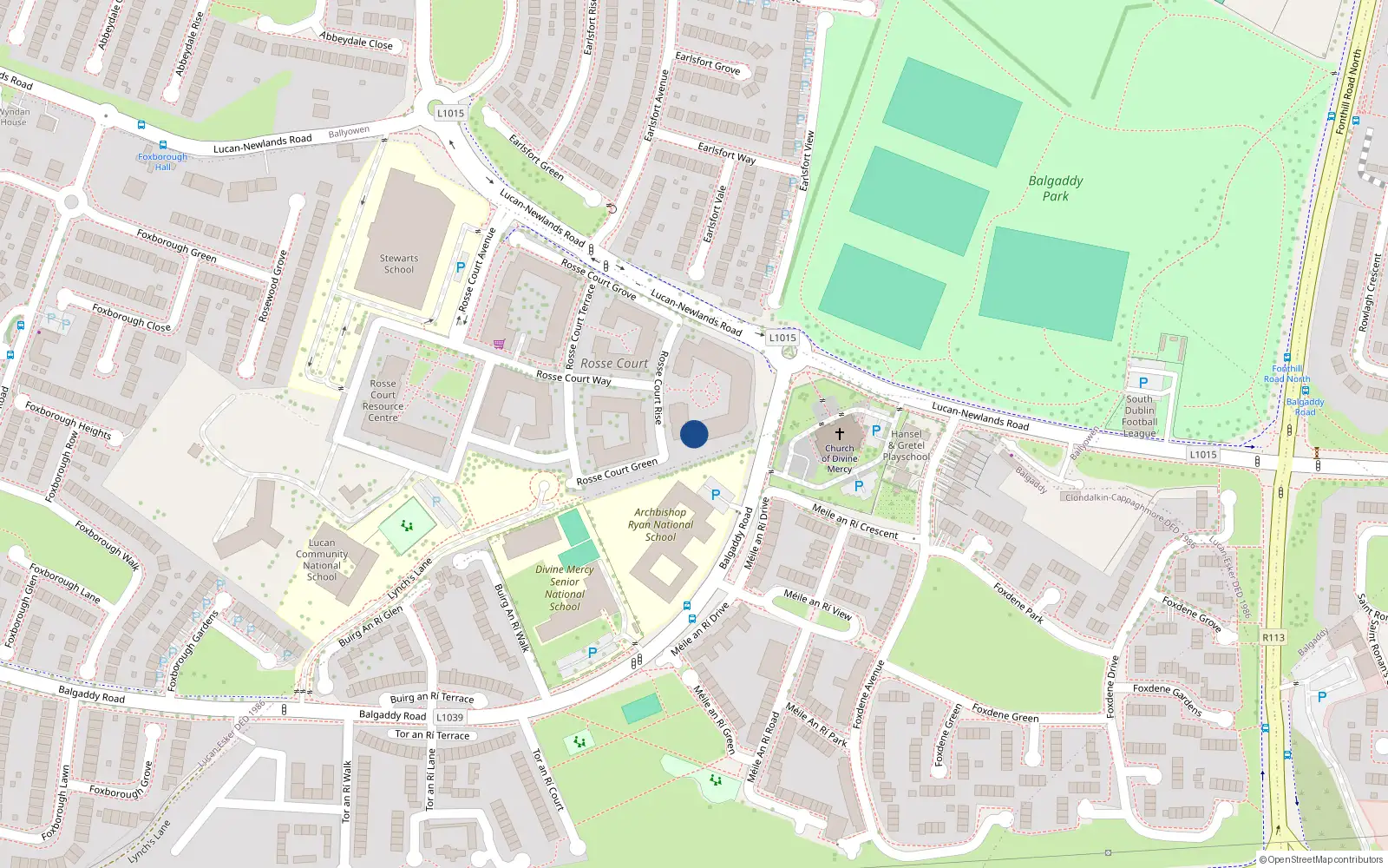 Overhead map showing the location of 76 Rosse Court Heights, Balgaddy Road, Lucan