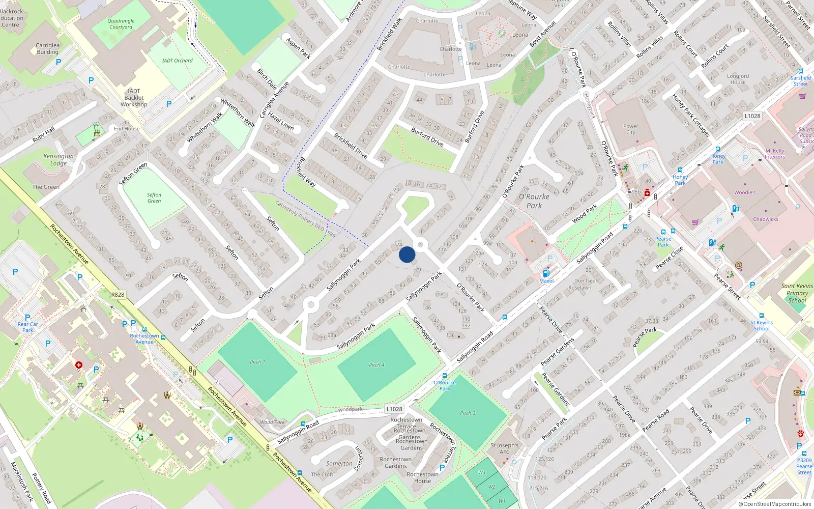 Overhead map showing the location of 76 Sallynoggin Park, Sallynoggin