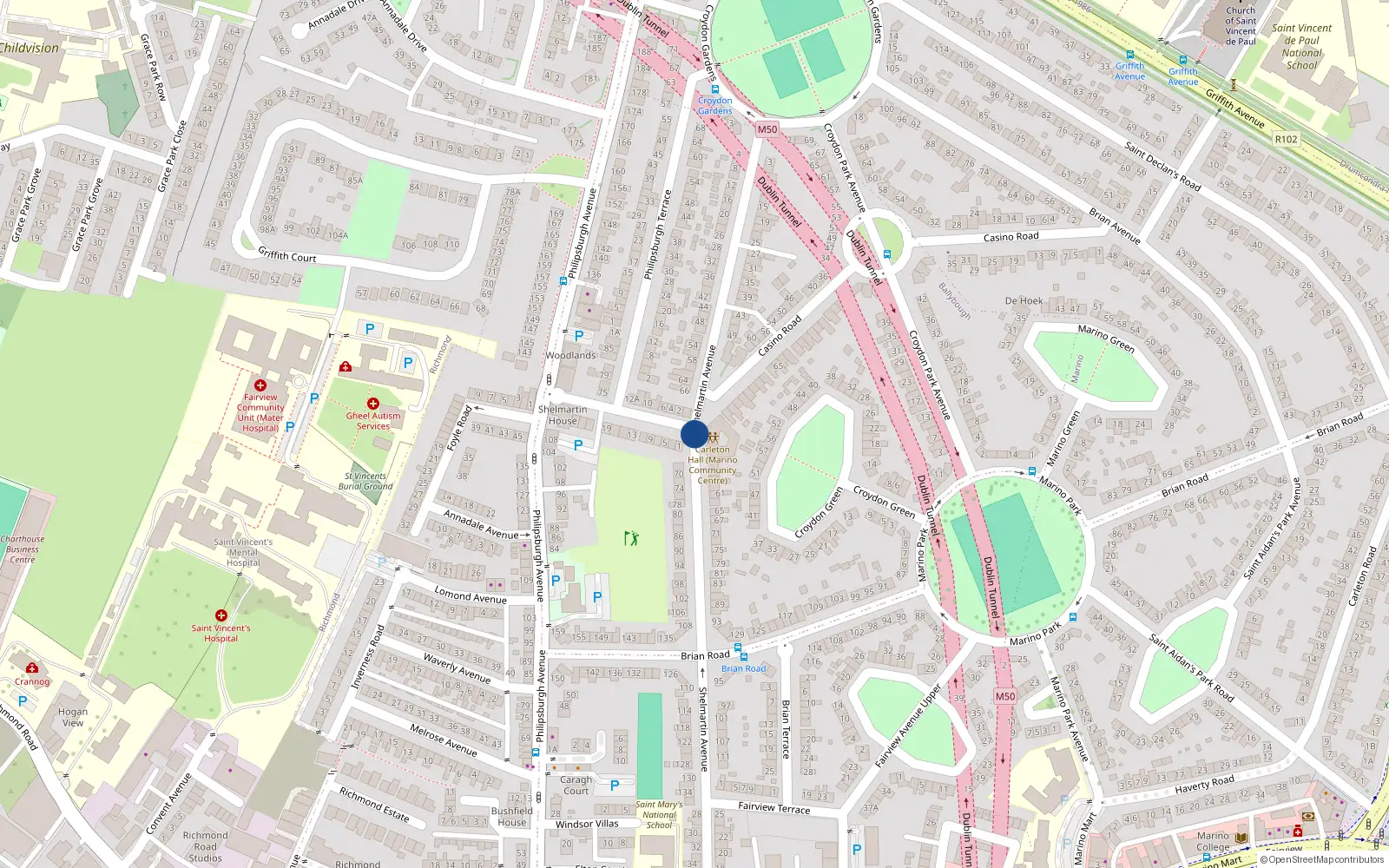 Overhead map showing the location of 76 Shelmartin Avenue, Dublin 3