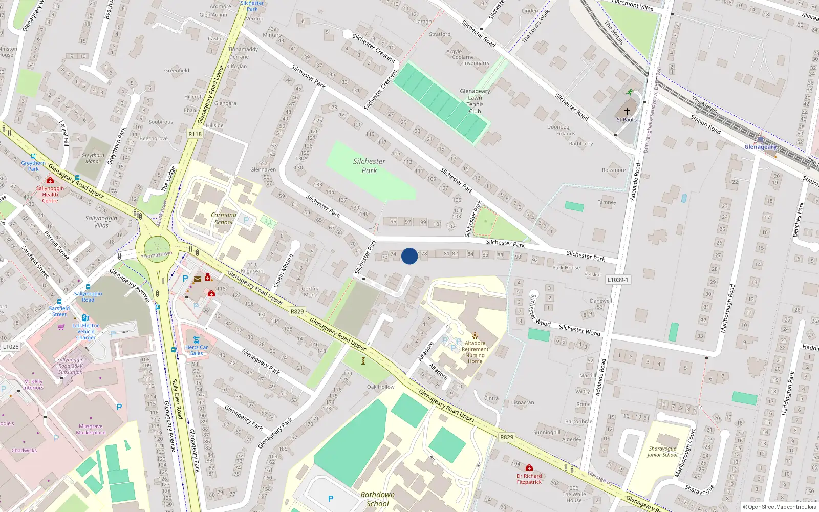 Overhead map showing the location of 76 Silchester Park, Glenageary, Dublin