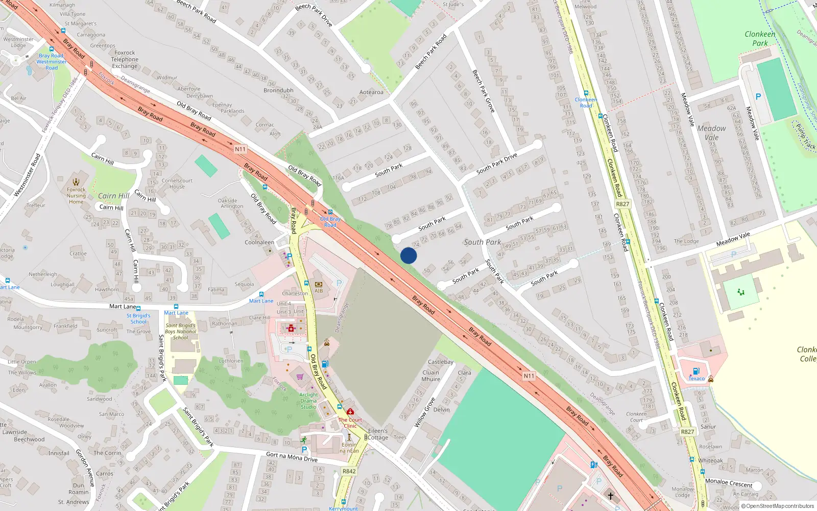 Overhead map showing the location of 76 South Park, Dublin 18