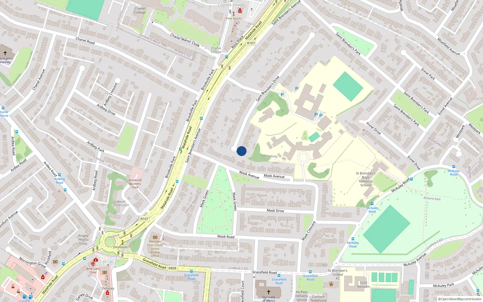 Overhead map showing the location of 76 St Brendans Drive, Coolock, Dublin 5