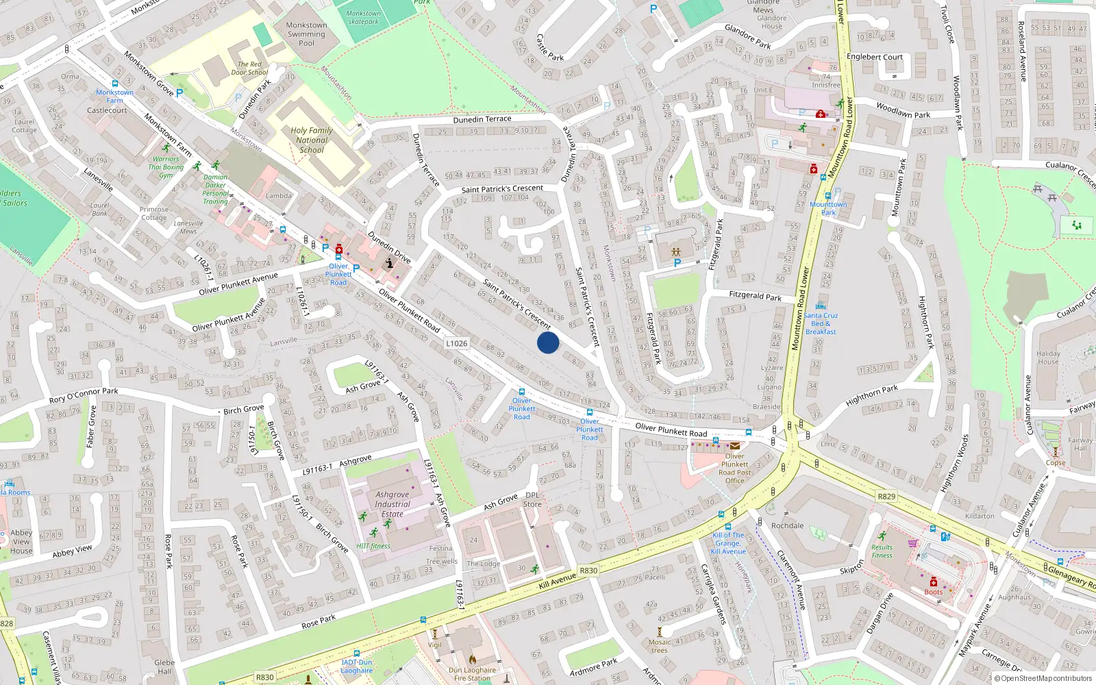 Overhead map showing the location of 76 St Patricks Crescent, Dun Laoghaire, Dublin