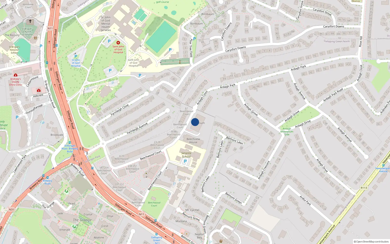 Overhead map showing the location of 76 the Atrium, Beechwood Court, Stillorgan
