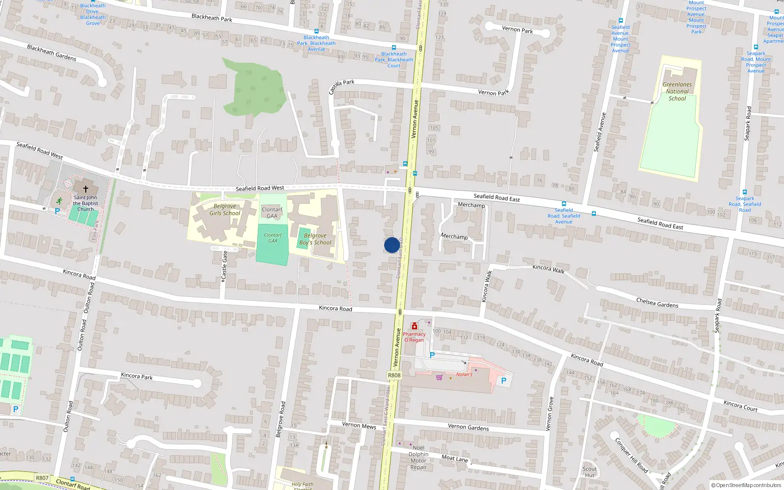 Overhead map showing the location of 76 Vernon Avenue, Dublin