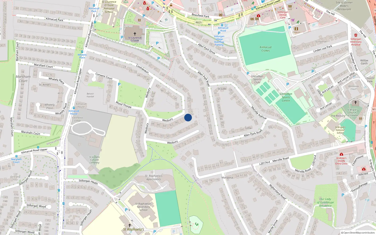 Overhead map showing the location of 76 Wesbury, Blackrock