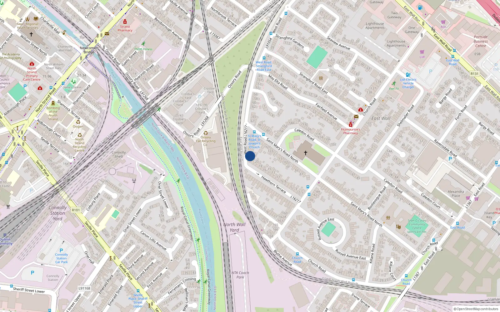 Overhead map showing the location of 76 West Road, Dublin 3