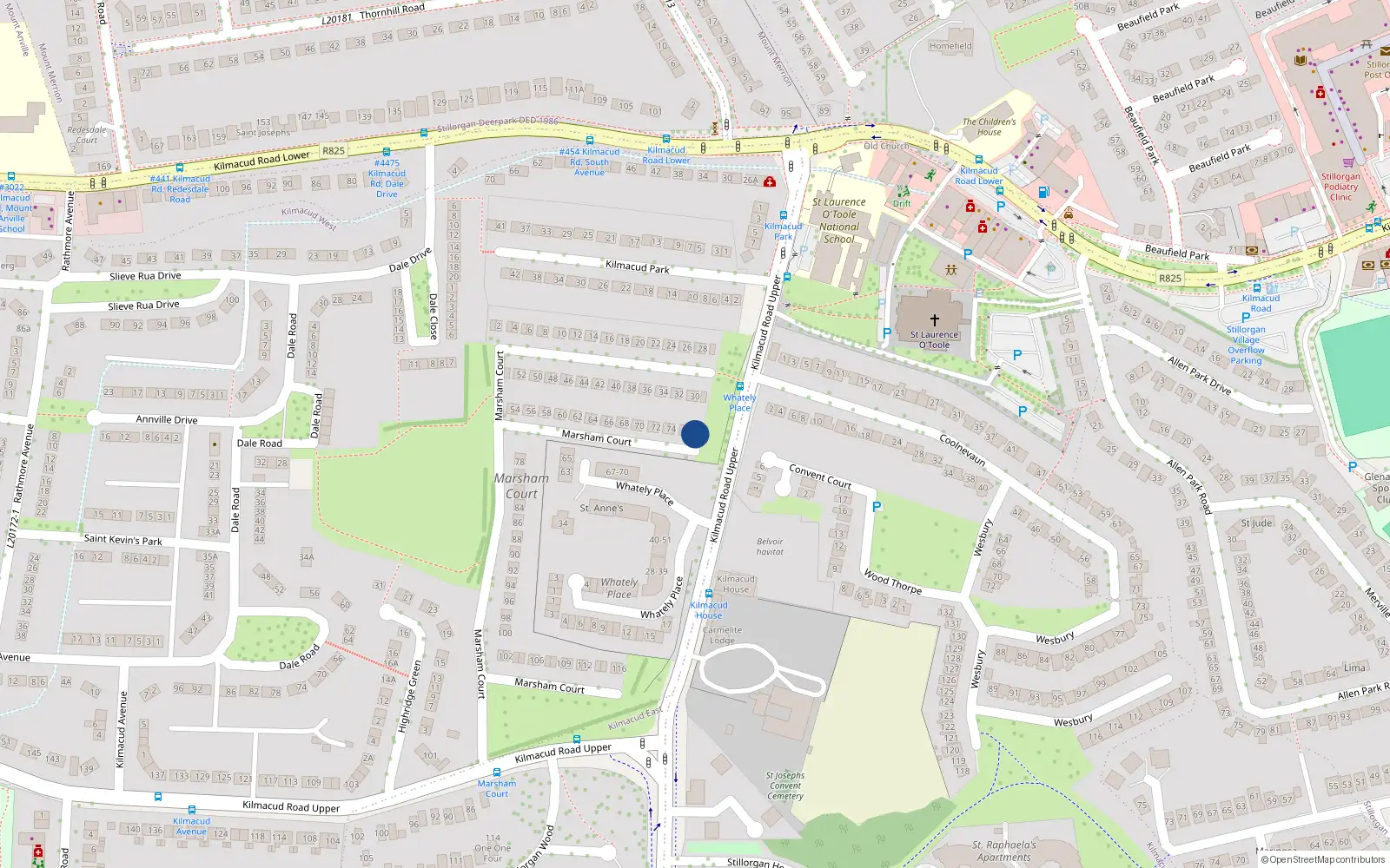 Overhead map showing the location of 76A Marsham Court, Upper Kilmacud Road, Stillorgan