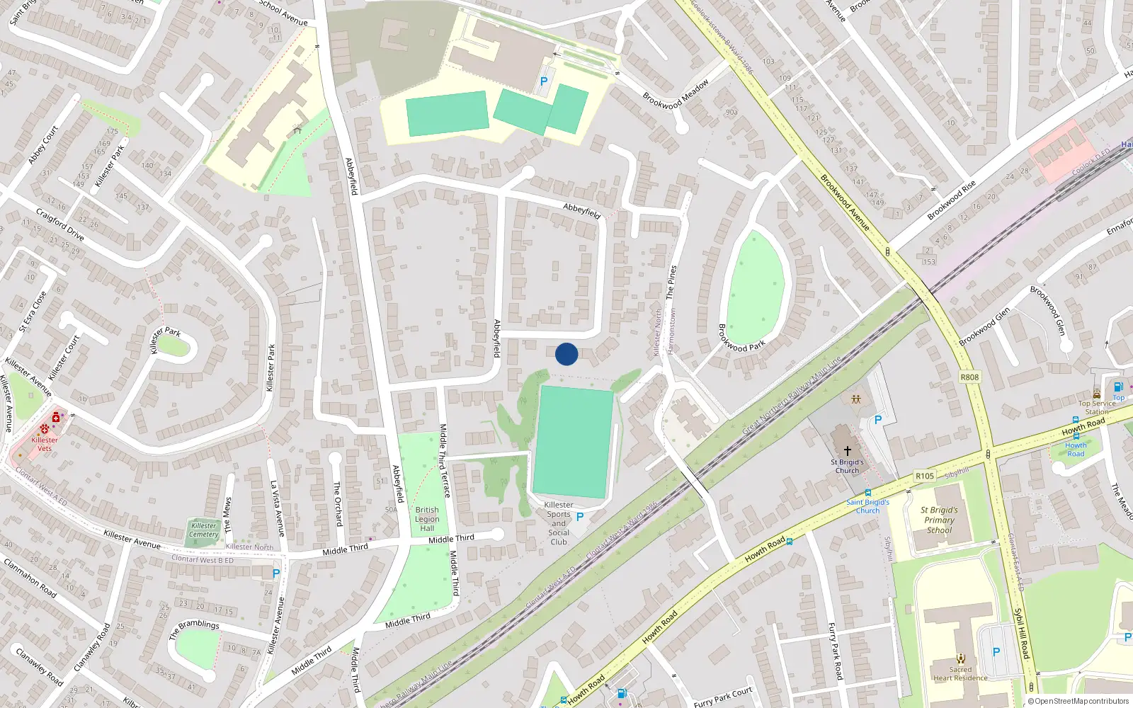 Overhead map showing the location of 77 Abbeyfield, Dublin 5